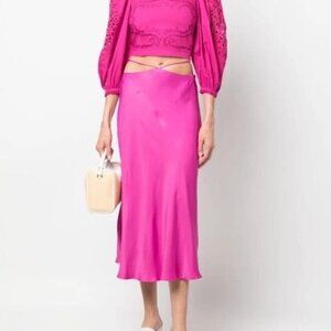 Farm Rio Tie Waist Pink Satin Skirt Tassel Size S Small Pink